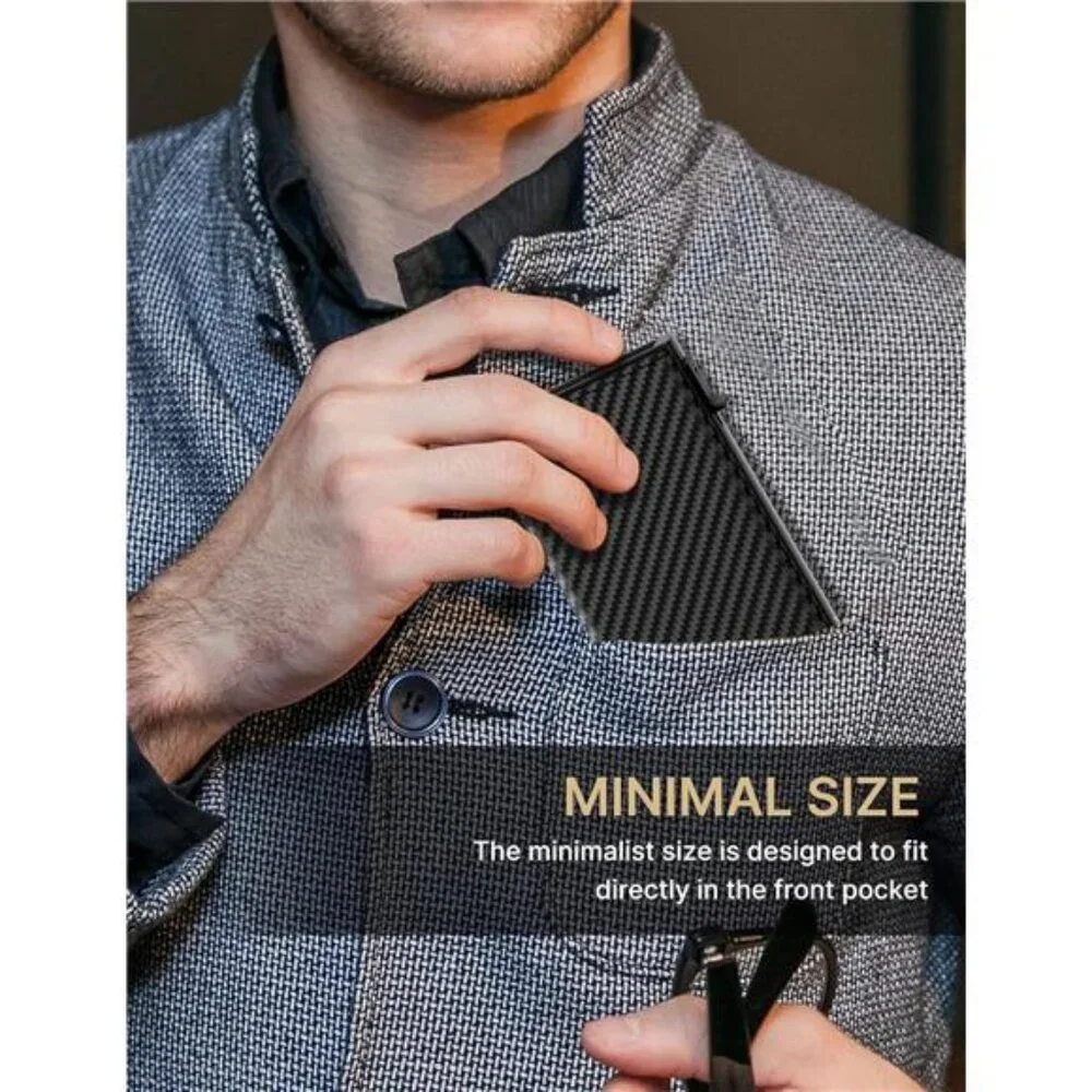 Mens Wallet Card Holder Pop Up Aluminum Case Genuine Leather RFID Blocking
